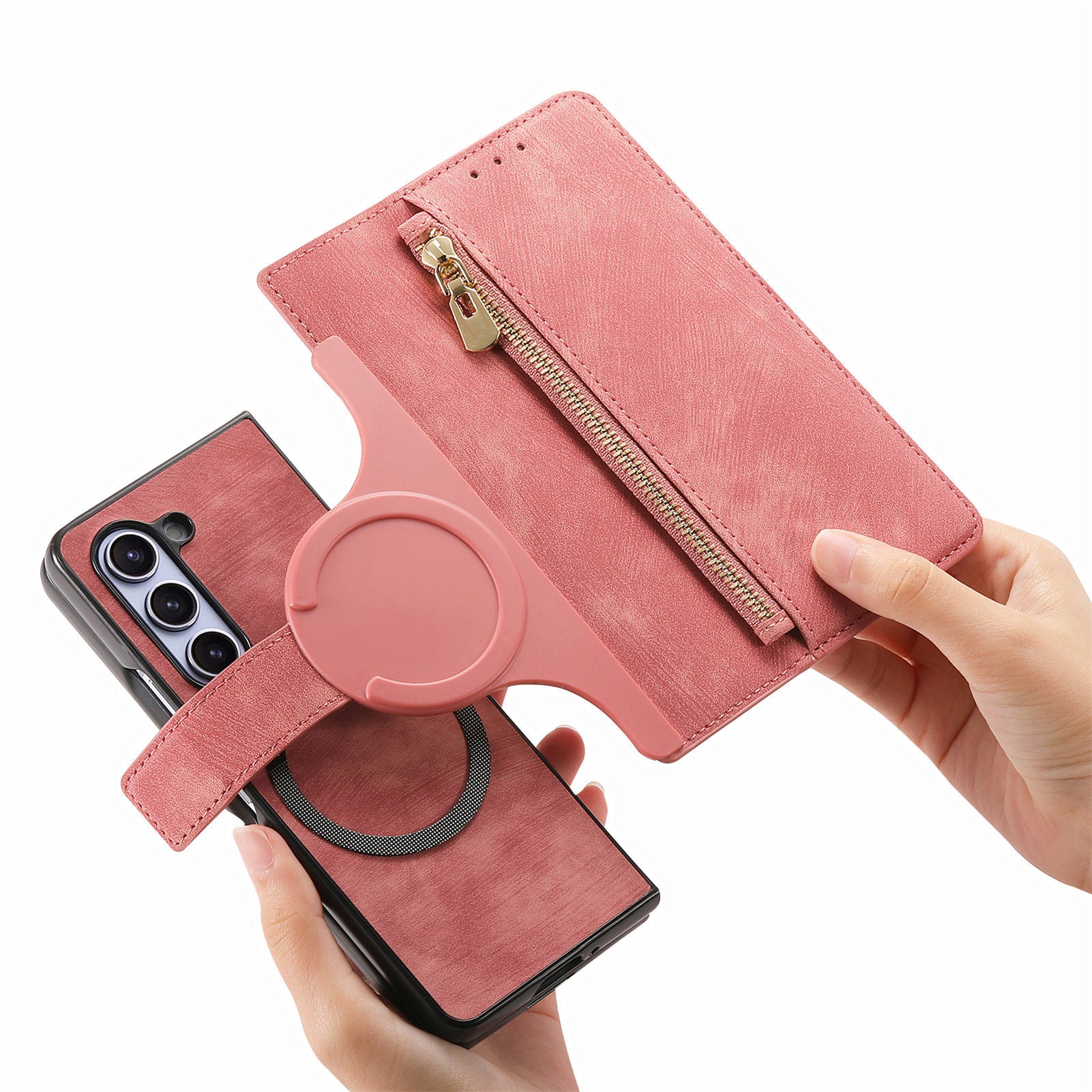 Étui de téléphone avec insert zippé magnétique détachable