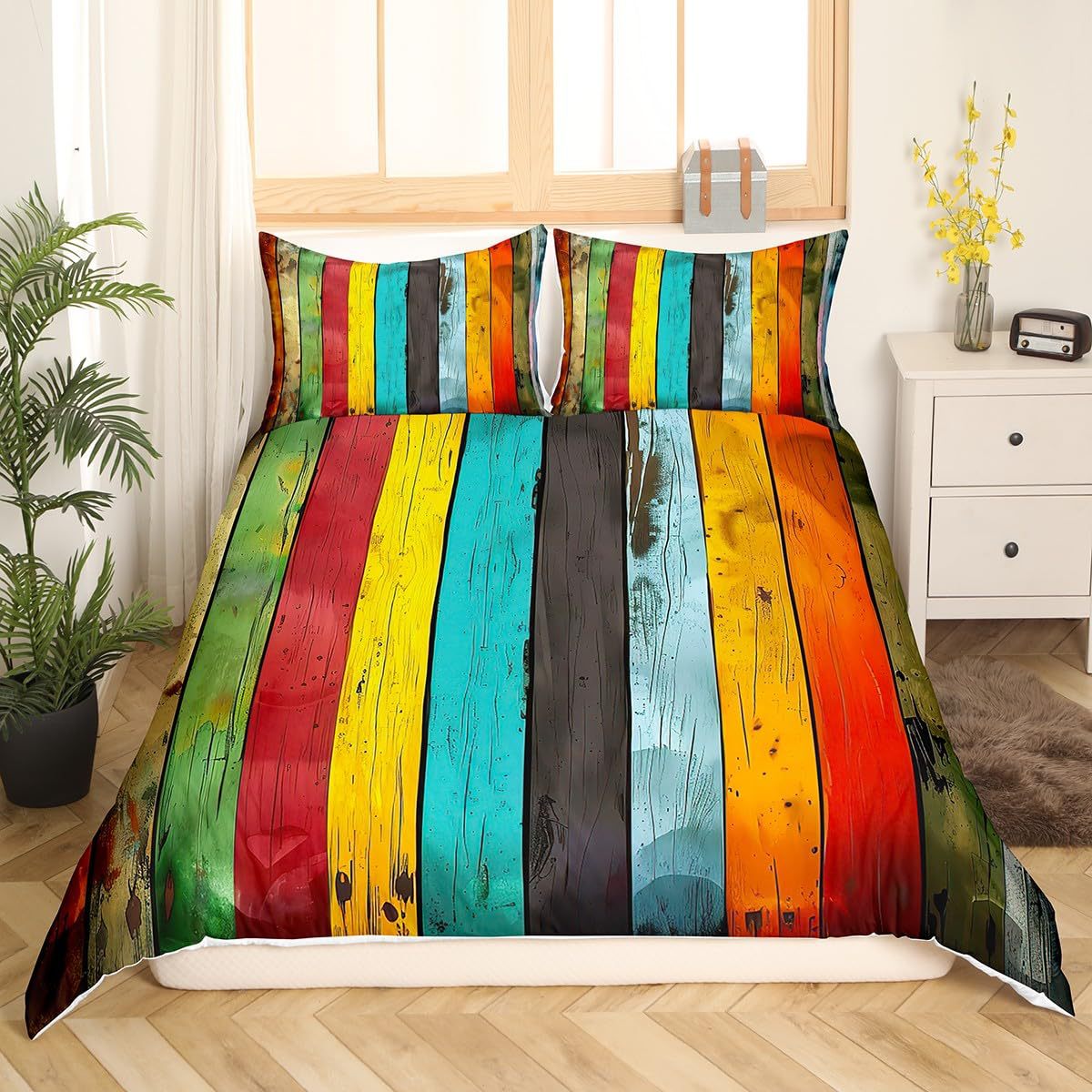 Rainbow Striped Print Down Quilt Cover Three-piece Set
