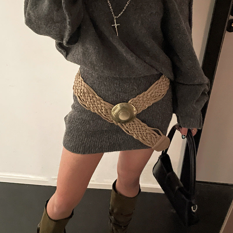 Ceinture tissée large bohème pour femme
