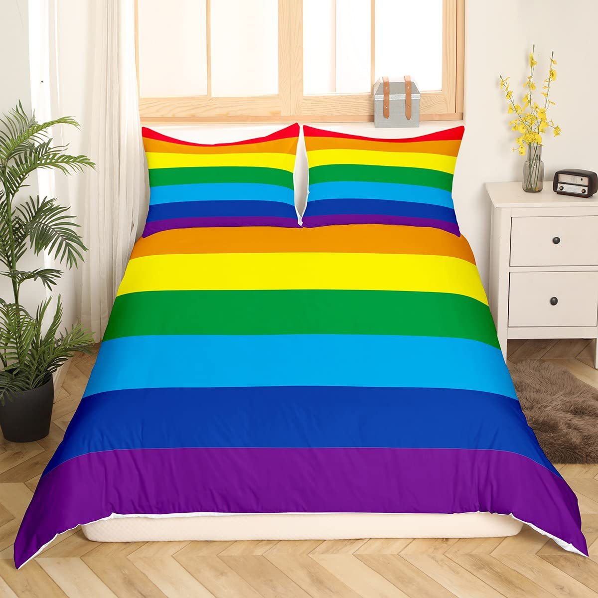 Rainbow Striped Print Down Quilt Cover Three-piece Set