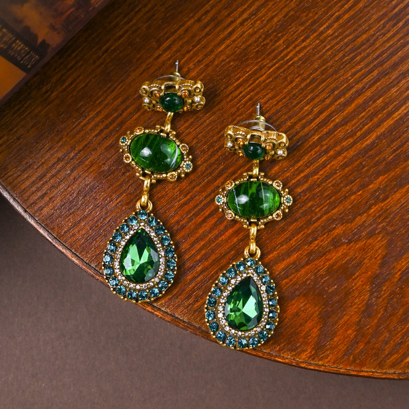 Glass Hollow Jeweled Necklace Bracelet Earring Set