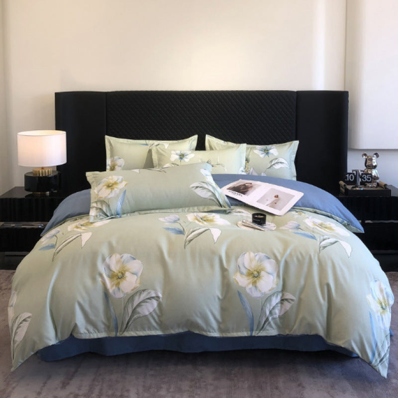 Flower Brushed Thickened Quilt Cover 4-piece Kit