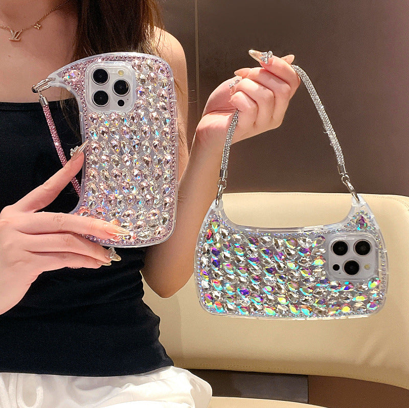 Three-dimensional Glass Rhinestone Small Handbag Slung Over One Shoulder Phone Cover