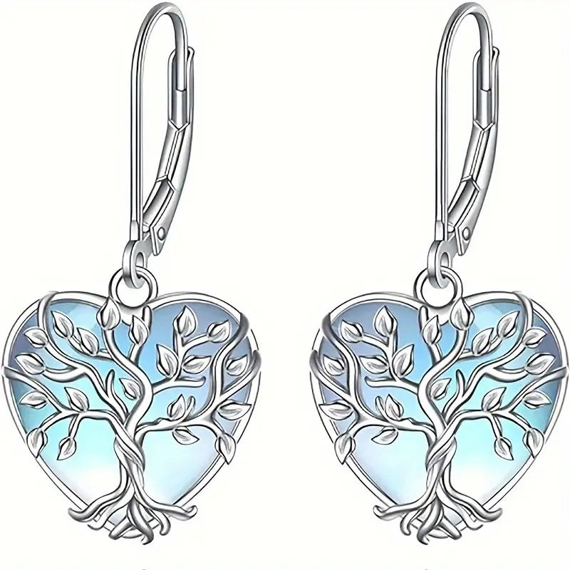 S925 Sterling Silver Moonstone Tree Of Life Earrings For Women