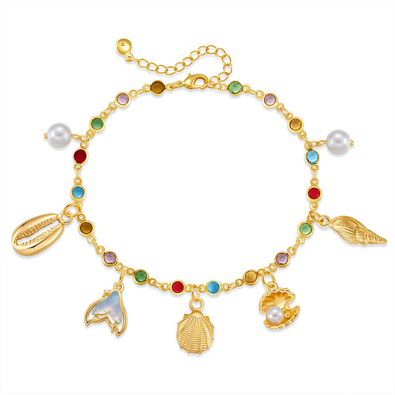 Chaîne de cheville bohème plaquée or véritable 18 carats