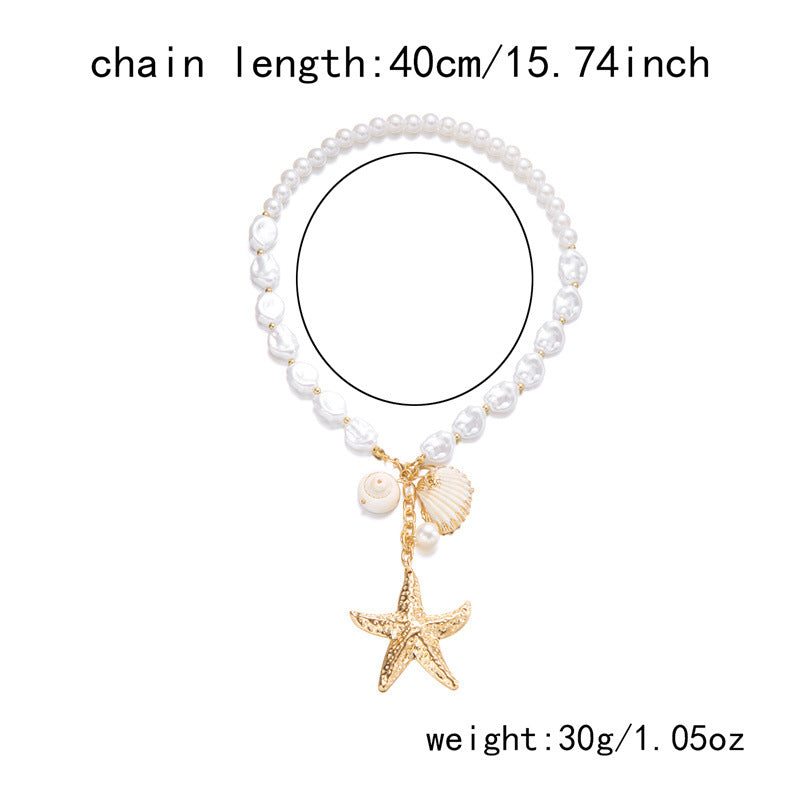 Summer Retro Vacation Style Beach Shell Artificial Pearl Conch Multi-layer Women's Necklace