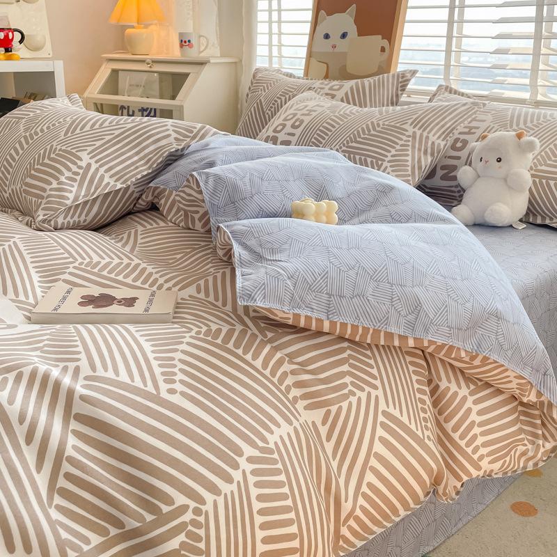 Pure Cotton Authentic Four-piece Skin-friendly Sanded Sheets Quilt Cover