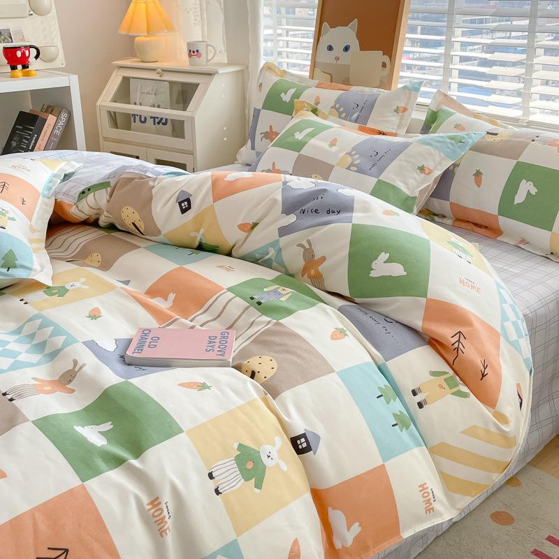 Pure Cotton Authentic Four-piece Skin-friendly Sanded Sheets Quilt Cover