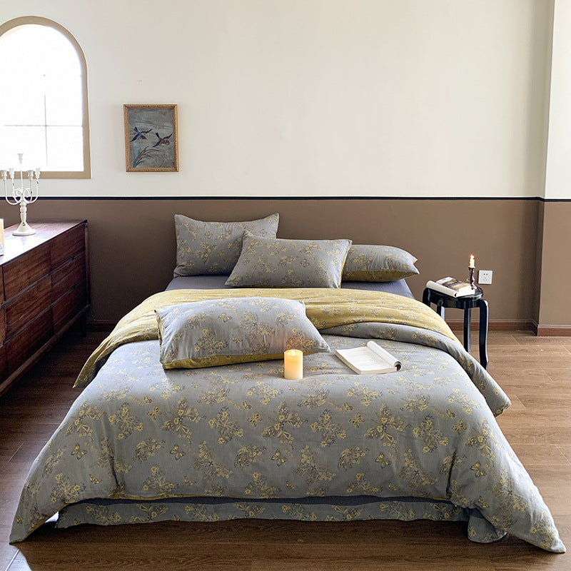 Pastoral Floral Yarn-dyed Cotton Double-layer Gauze Four-piece Set