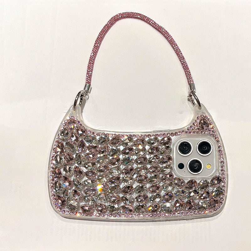 Three-dimensional Glass Rhinestone Small Handbag Slung Over One Shoulder Phone Cover