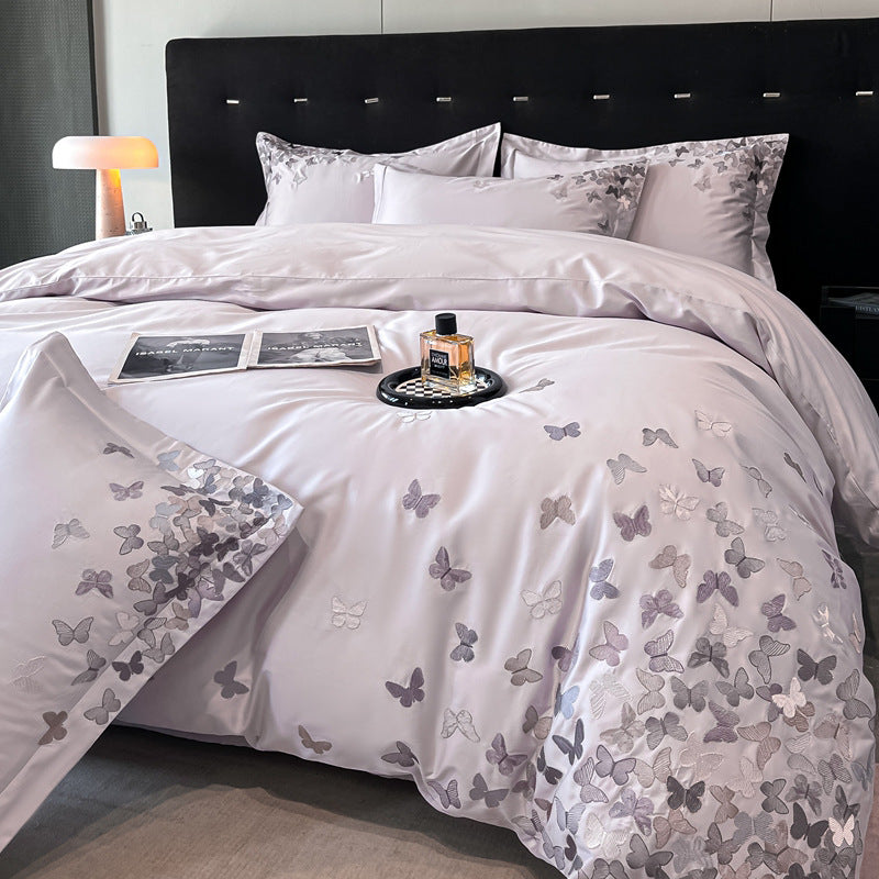 Bed Cotton Flower Embroidered Quilt Fitted Sheet Set