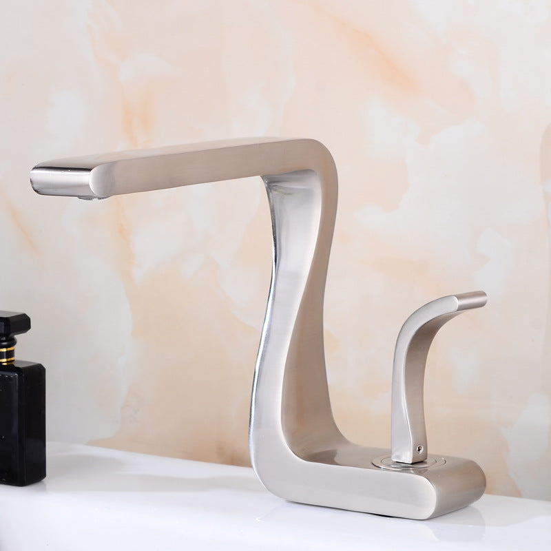 Light Luxury White Gold Color Copper Washbasin Faucet Hot And Cold Bathroom Sink Faucet