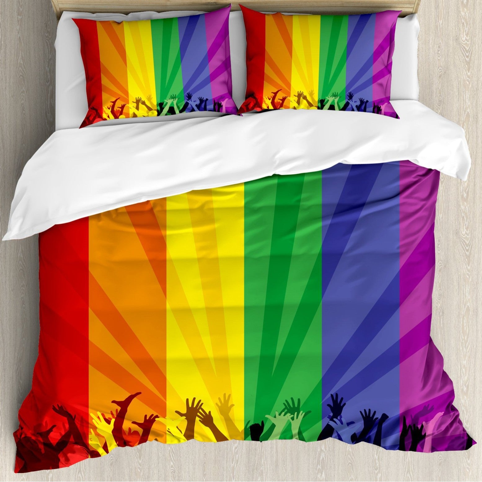 Rainbow Striped Print Down Quilt Cover Three-piece Set