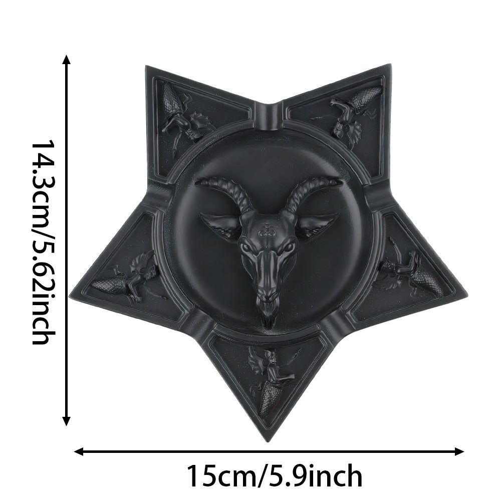 Gothic Pentagram Black Goat Head Demon Ashtray