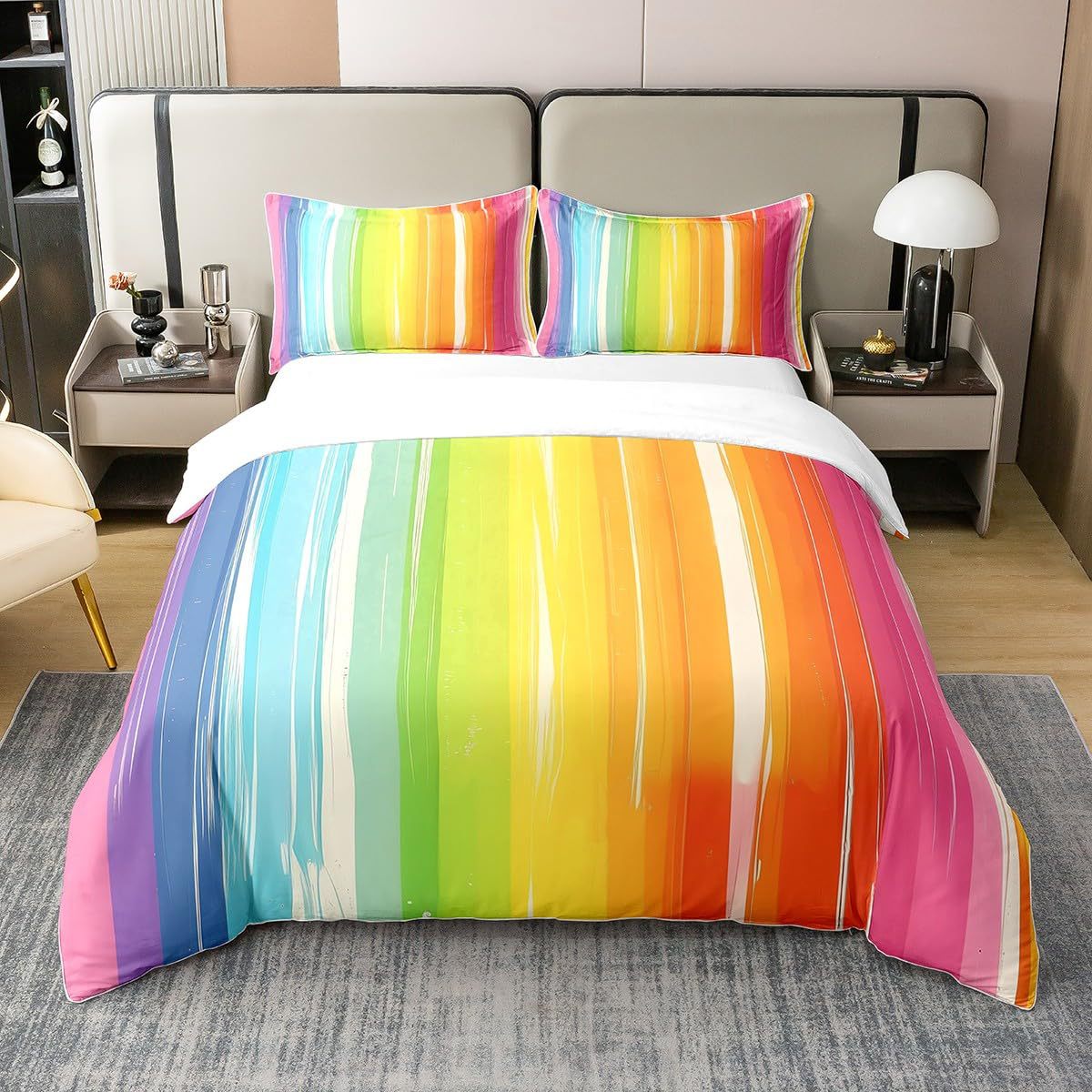 Rainbow Striped Print Down Quilt Cover Three-piece Set