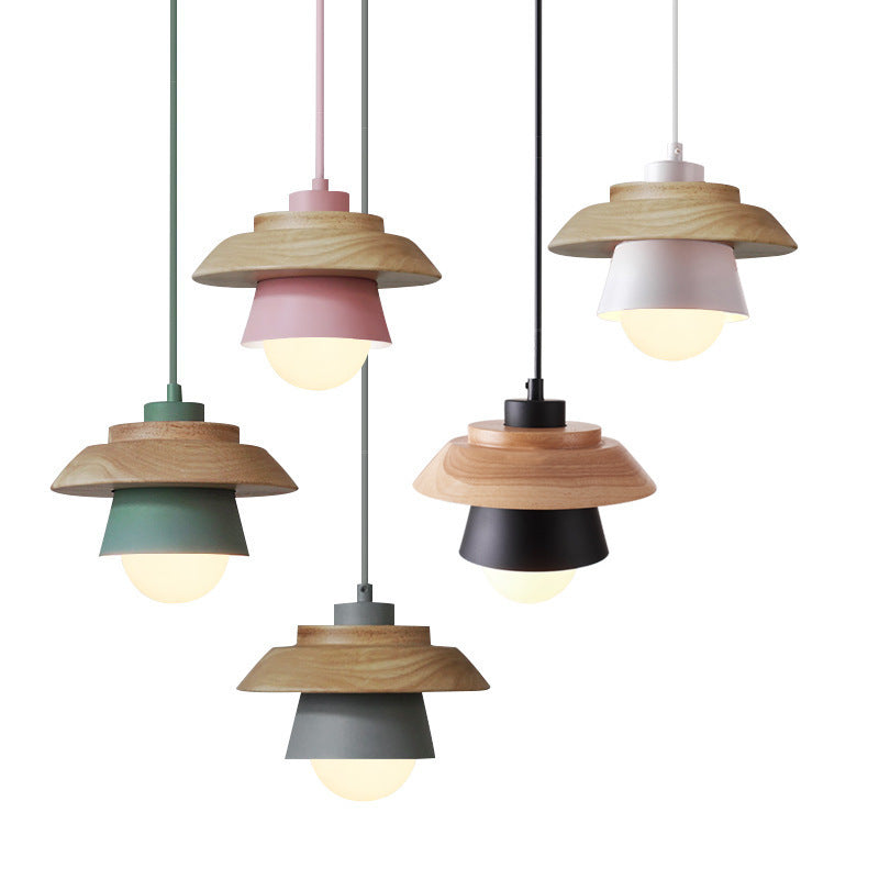 Alloy Japanese Wooden Modern Minimalist Restaurant Small Pendant Lamp
