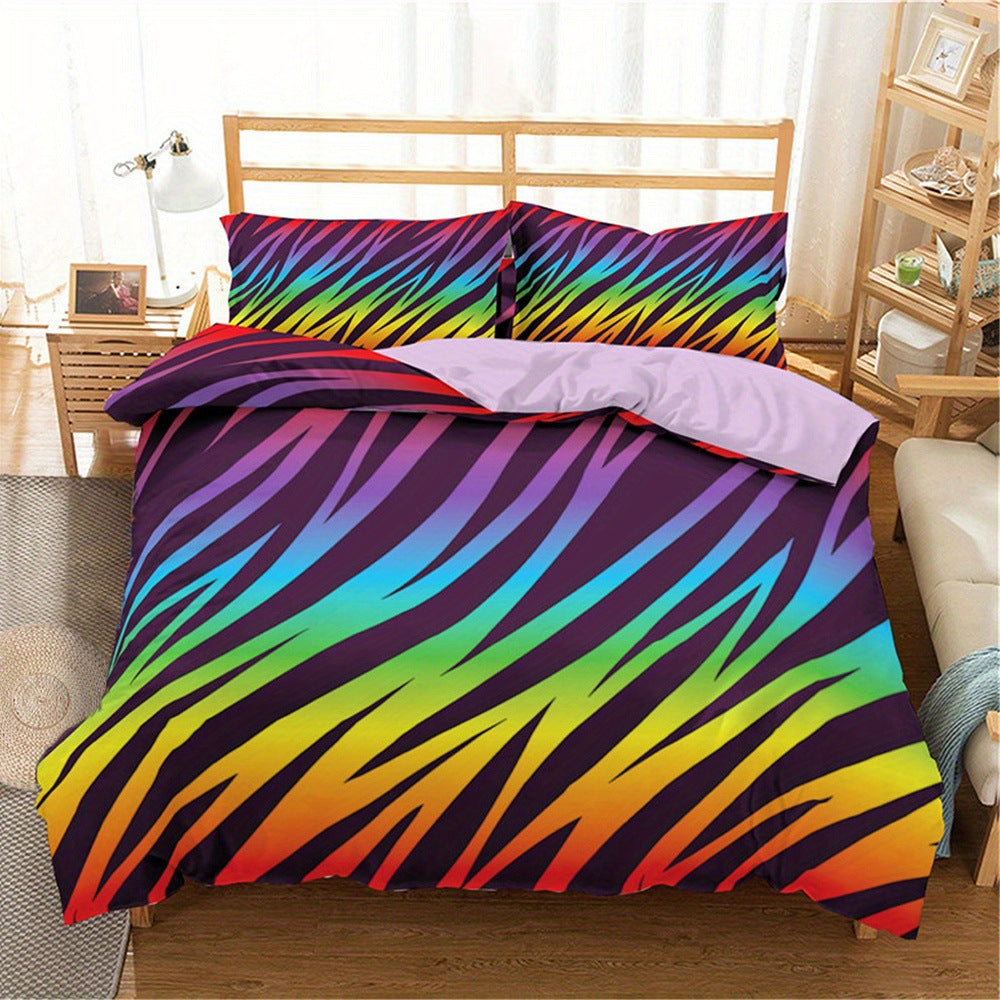 Rainbow Striped Print Down Quilt Cover Three-piece Set