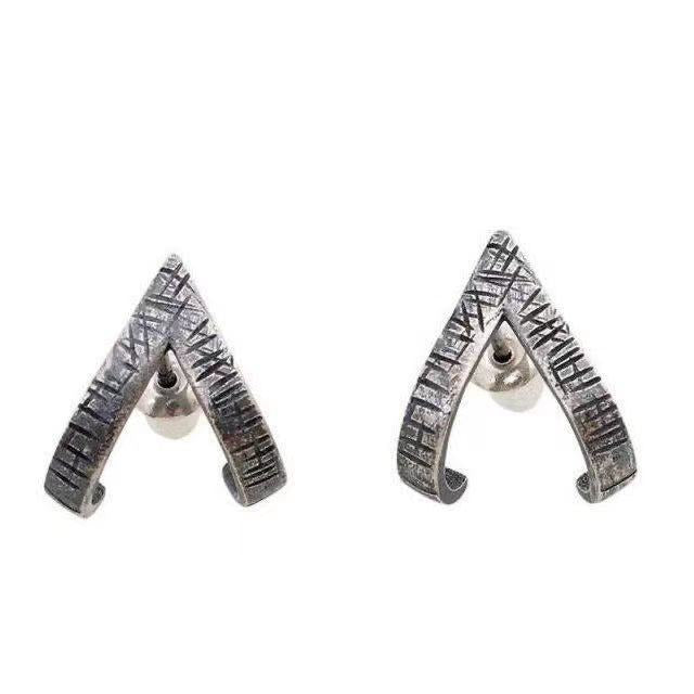 Geometric Triangle Retro Distressed Thai Silver Trendy Hip Hop Style Hip Hop Earrings