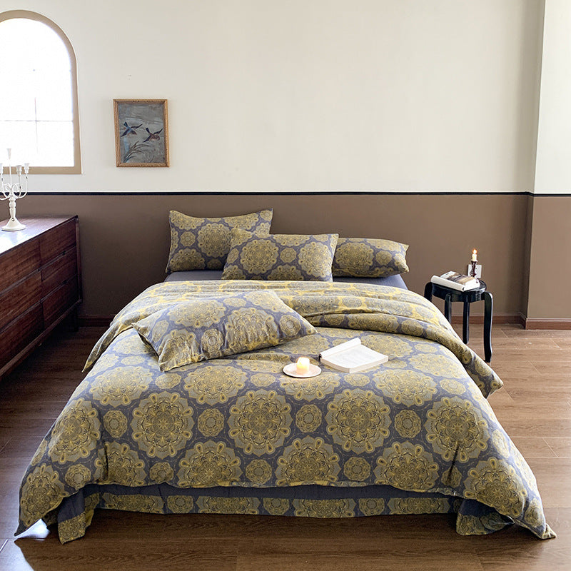 Pastoral Floral Yarn-dyed Cotton Double-layer Gauze Four-piece Set