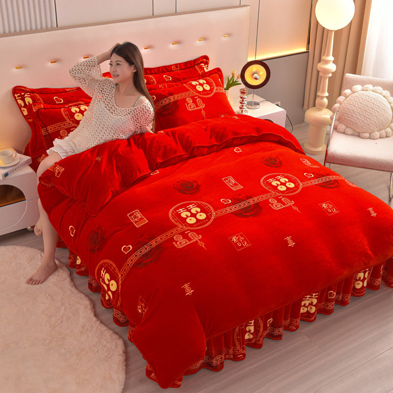 New Double-sided Milk Fiber Four-piece Set Extra Thick