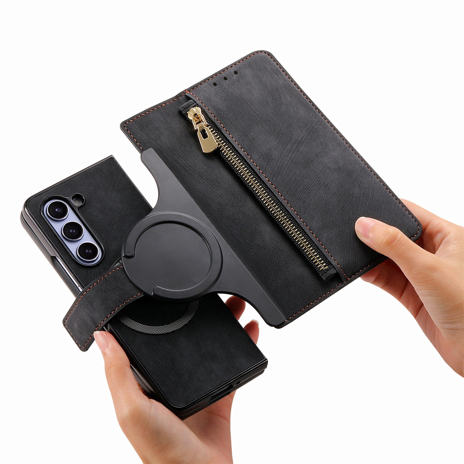 Étui de téléphone avec insert zippé magnétique détachable