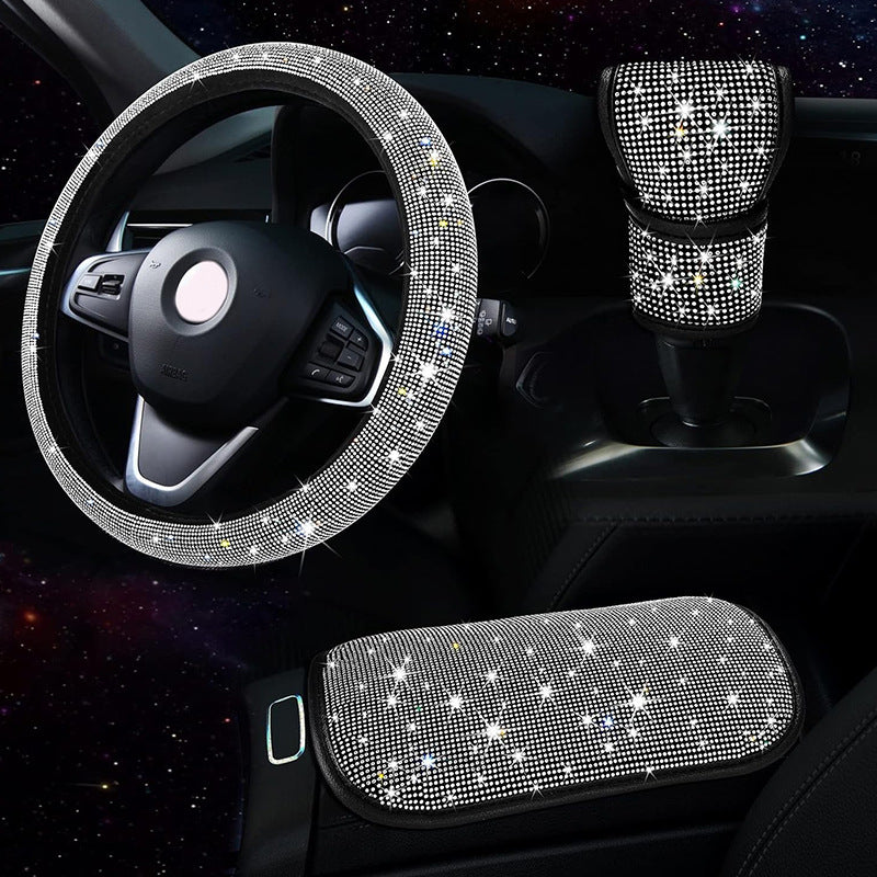 Car Steering Wheel Cover Gear Cover Armrest Box Mat Car Interior Design Suit