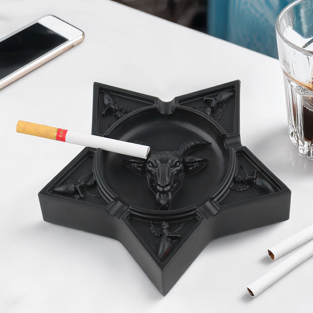 Gothic Pentagram Black Goat Head Demon Ashtray