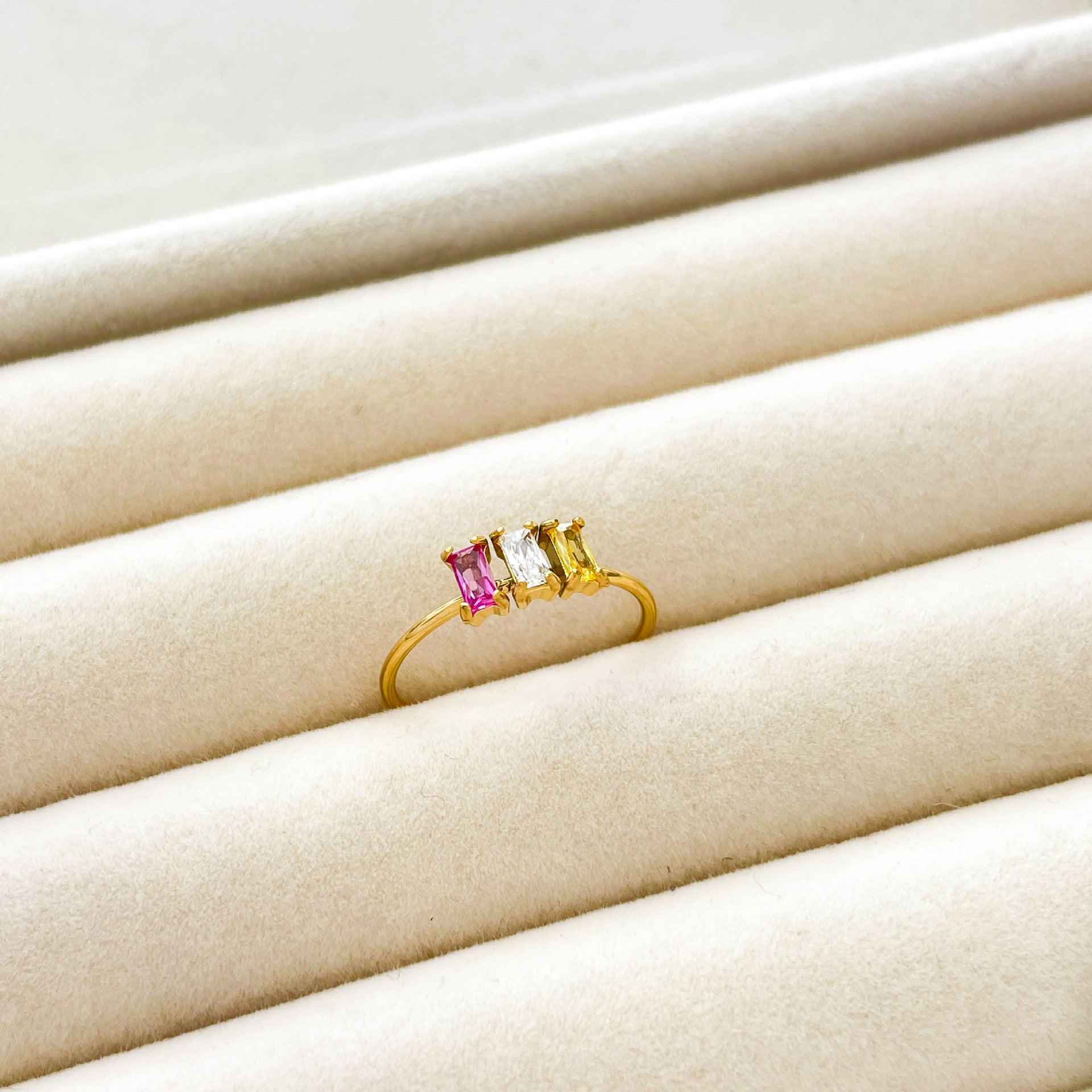 Titanium Steel Colorful Zircon Plated 18K Ring