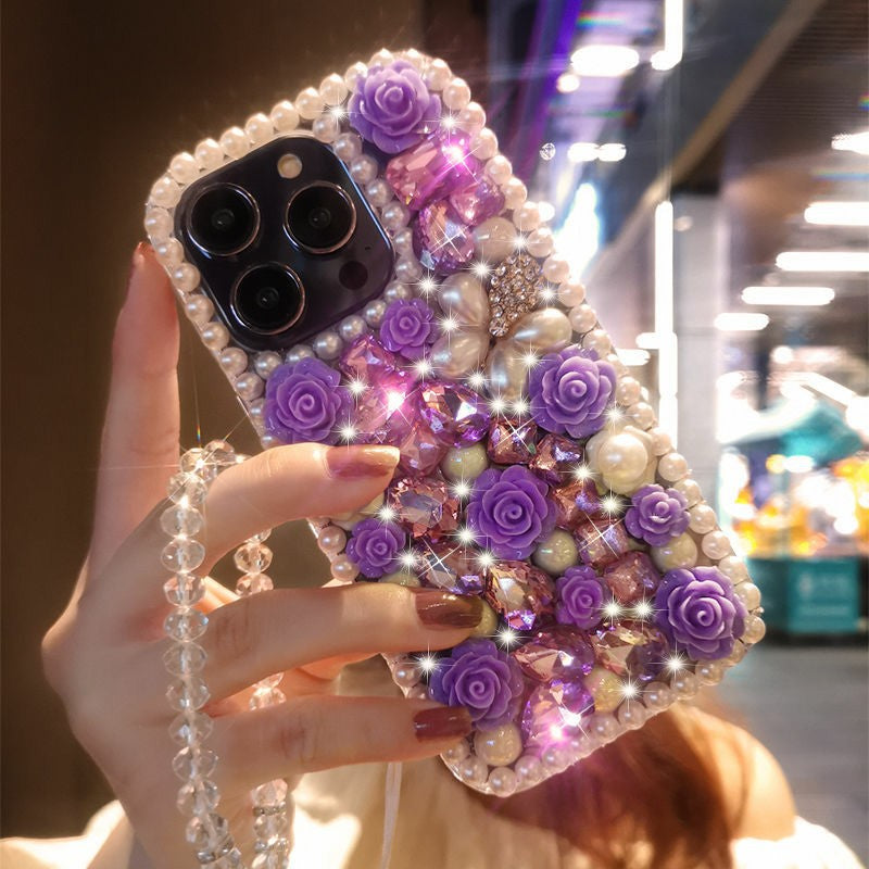 Coque de téléphone brillante personnalisée à motif floral