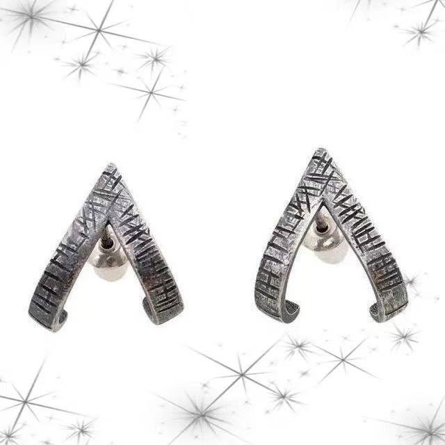 Geometric Triangle Retro Distressed Thai Silver Trendy Hip Hop Style Hip Hop Earrings