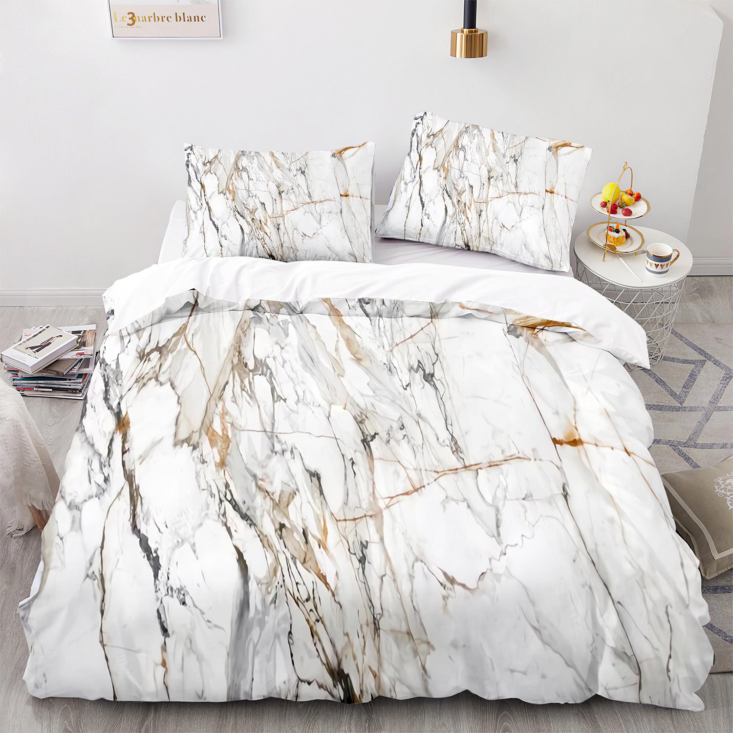3D Bed Three-piece Marbling Series Quilt Cover