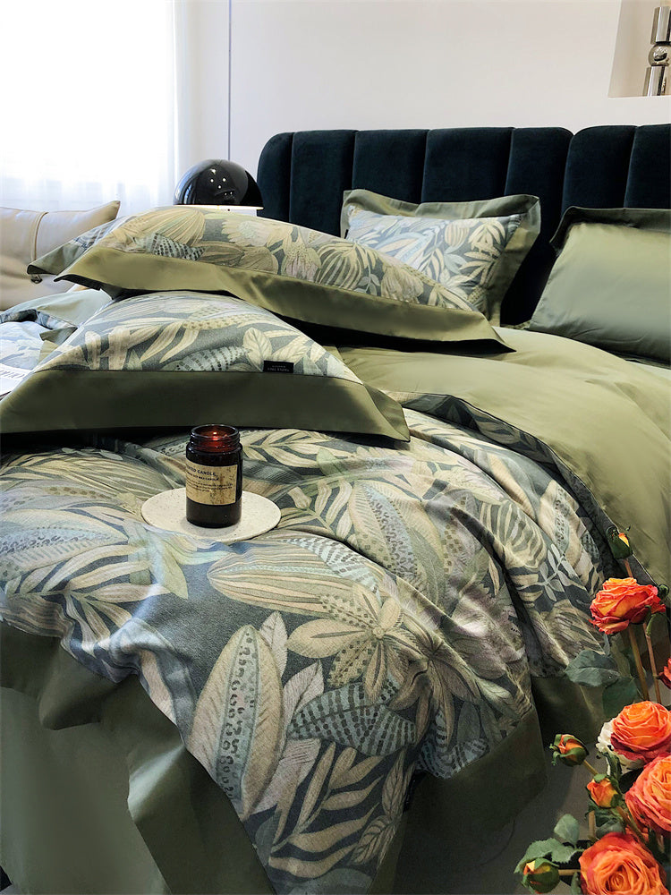 Long-staple Cotton Four-piece Set Country Style Flower Digital