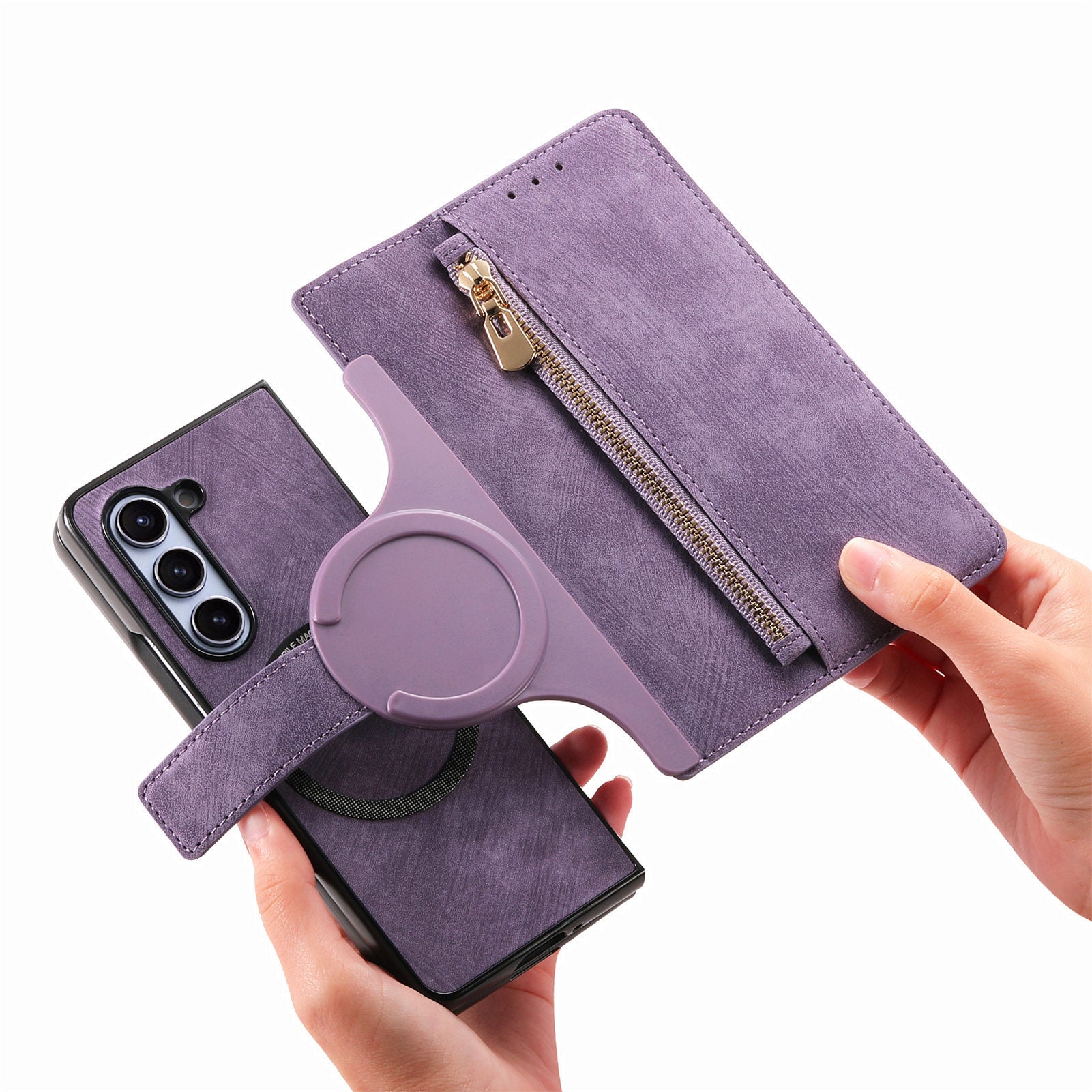 Étui de téléphone avec insert zippé magnétique détachable