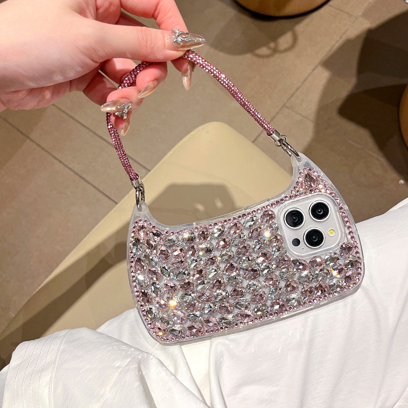 Three-dimensional Glass Rhinestone Small Handbag Slung Over One Shoulder Phone Cover