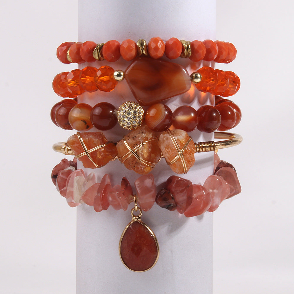Natural Stone Glass Mixed Gravel Bracelet