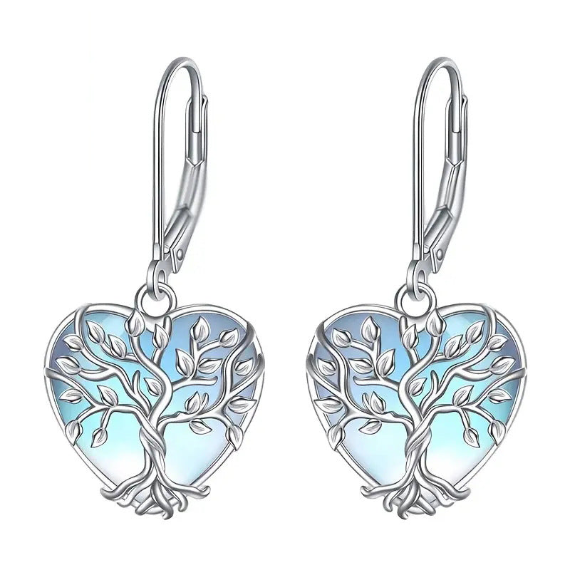 S925 Sterling Silver Moonstone Tree Of Life Earrings For Women