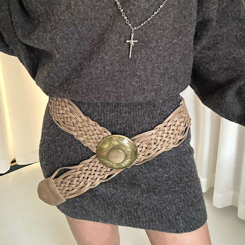 Ceinture tissée large bohème pour femme
