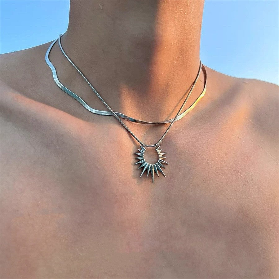 SUNFLOWER Double-layer Titanium Steel Necklace For Men