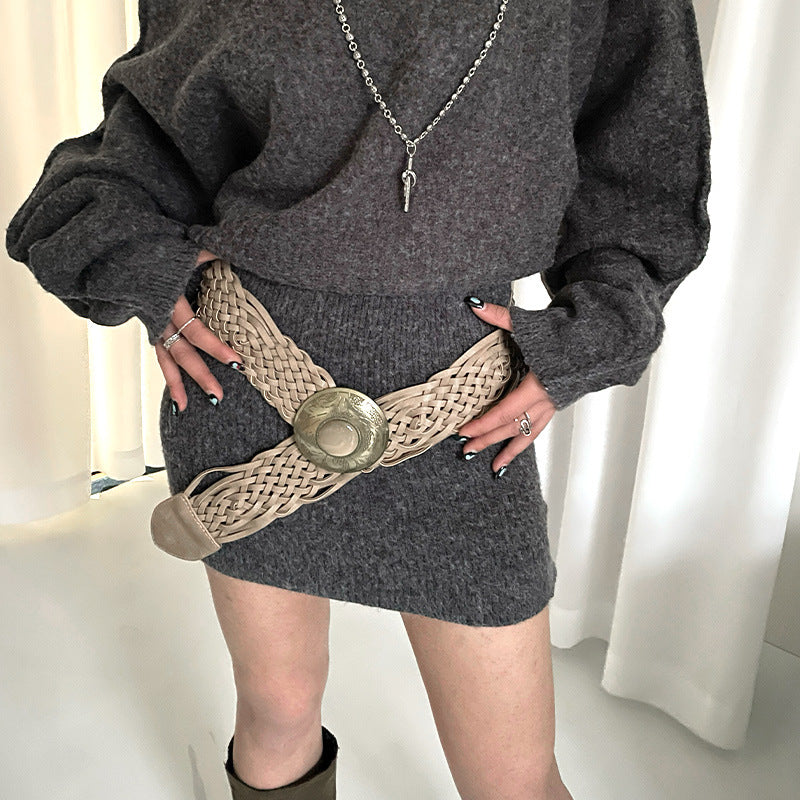 Ceinture tissée large bohème pour femme