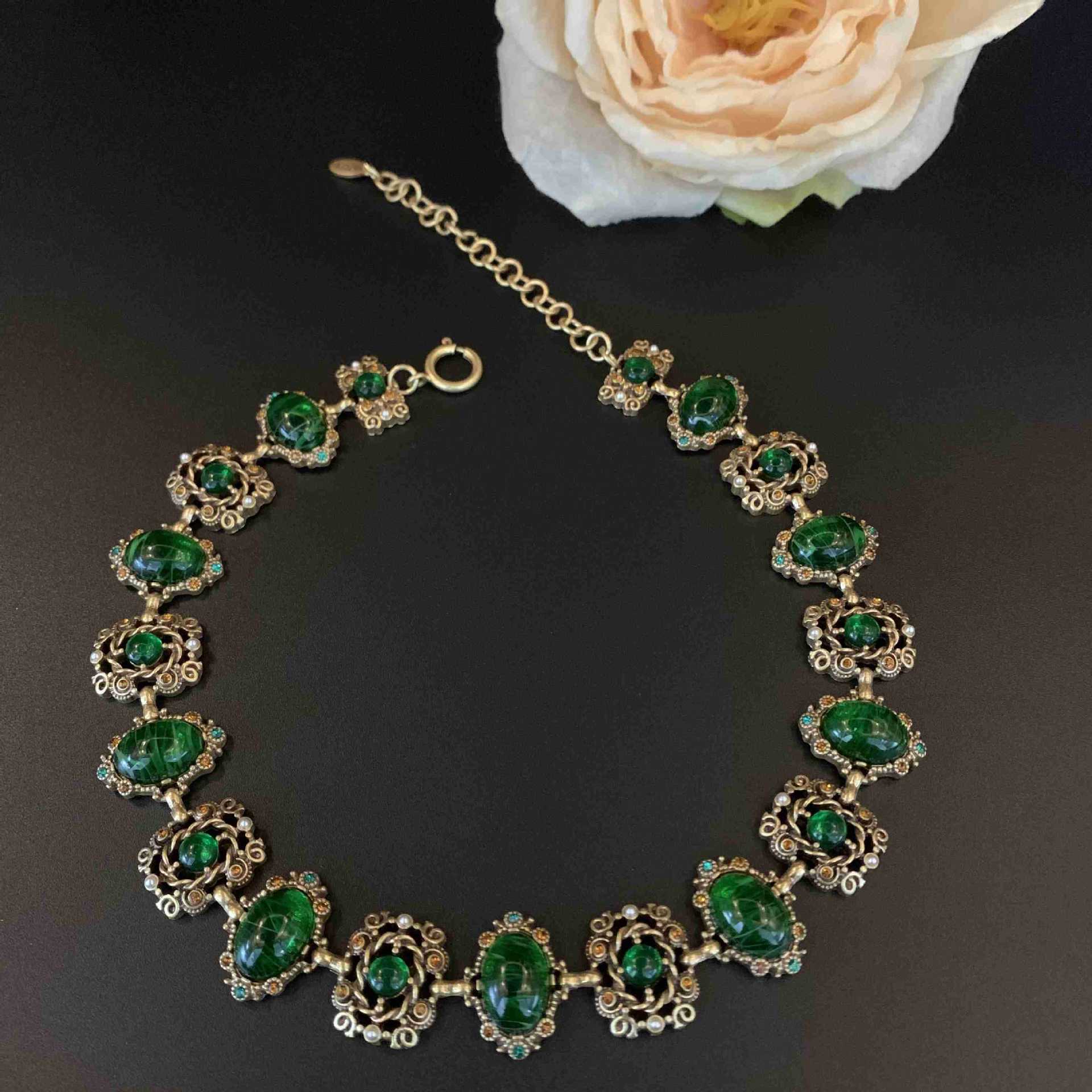 Glass Hollow Jeweled Necklace Bracelet Earring Set