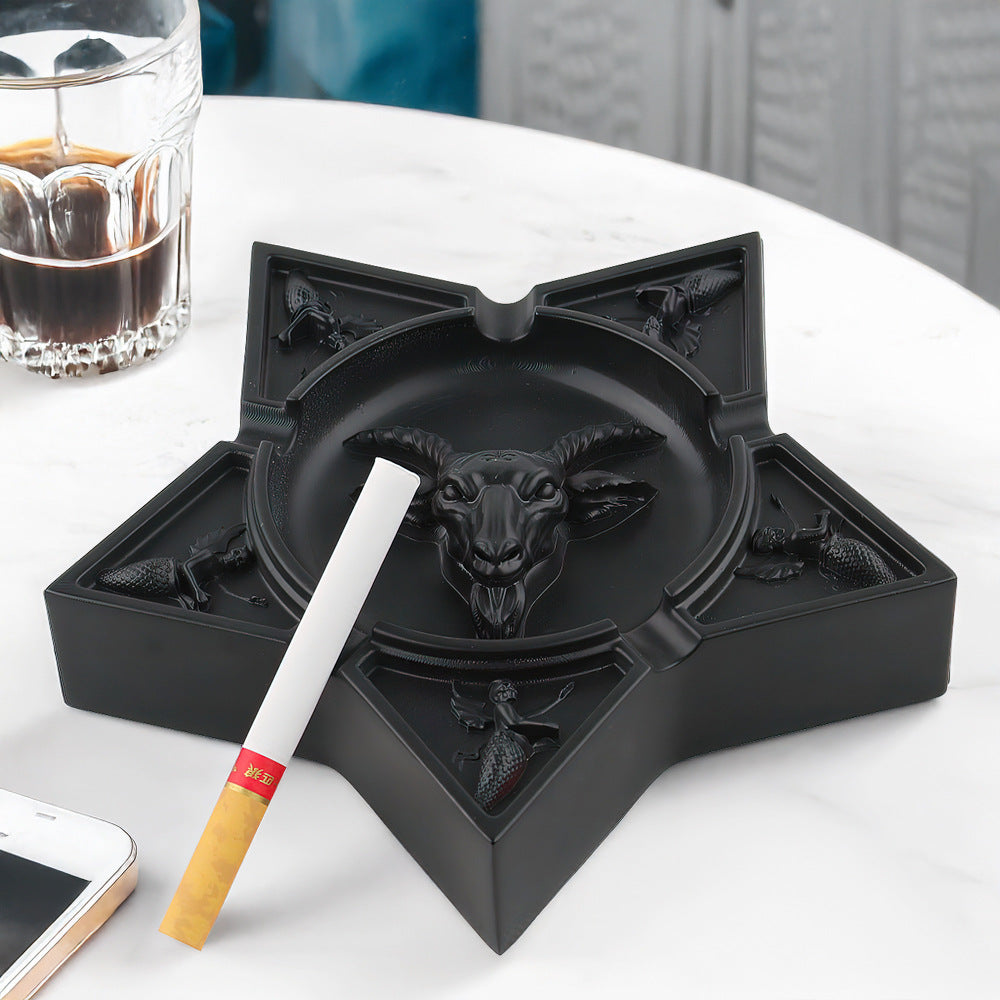 Gothic Pentagram Black Goat Head Demon Ashtray