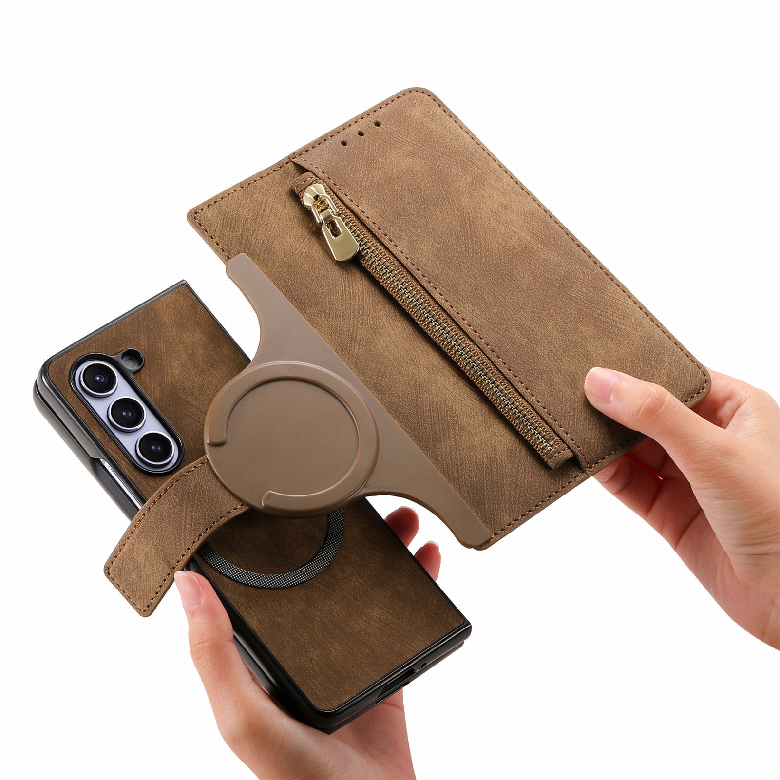 Étui de téléphone avec insert zippé magnétique détachable