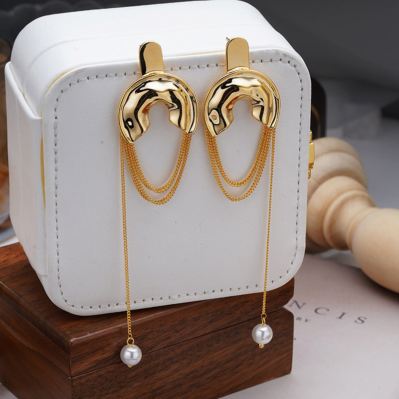 Tassel Earrings Pearl Special-interest Design Long Earrings