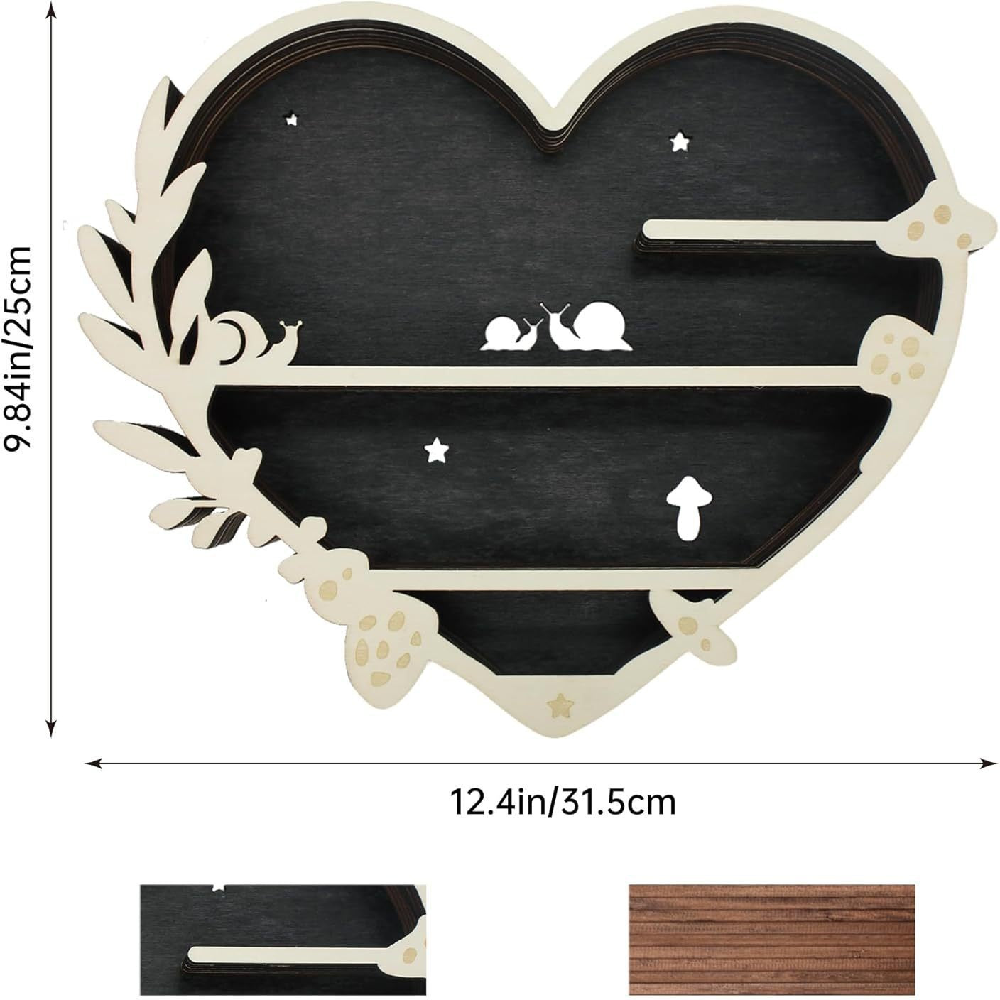 Heart-shaped Mushroom Display Rack Storage Wooden Craftwork Wall Decorations