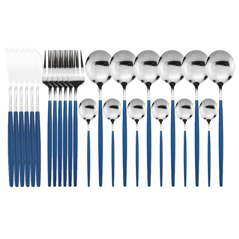 24PCs White Gold Dinnerware Set Stainless Steel Knife Fork