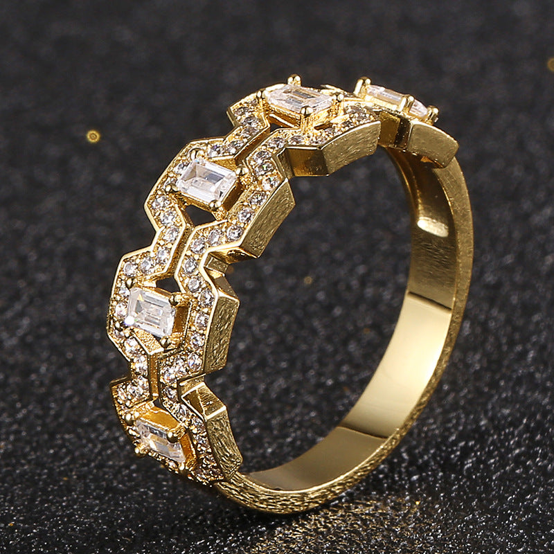 Vintage Inlaid Square And Round Rhinestone Ring Personality Simple