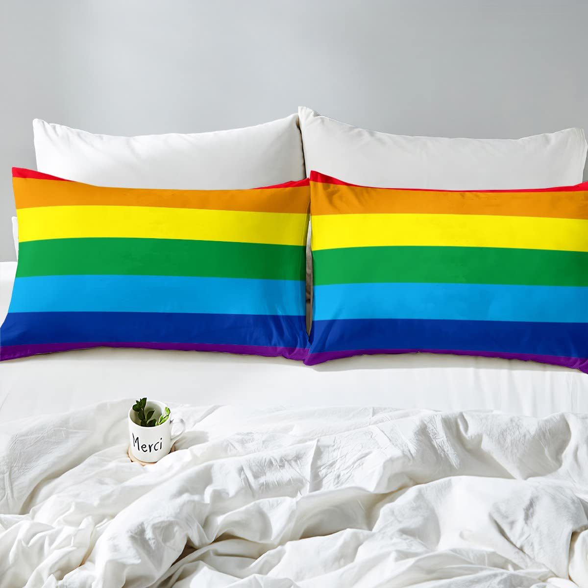 Rainbow Striped Print Down Quilt Cover Three-piece Set