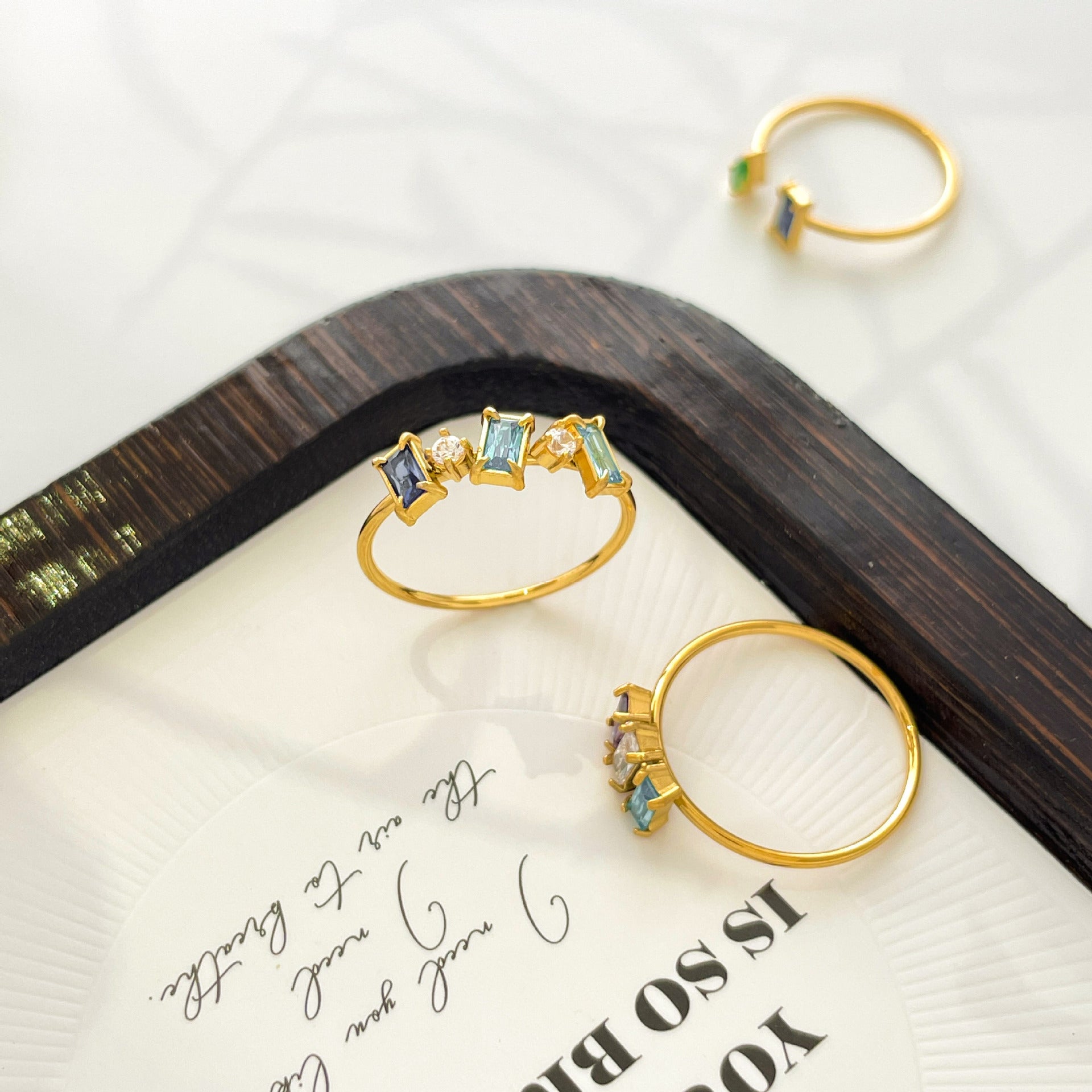 Titanium Steel Colorful Zircon Plated 18K Ring