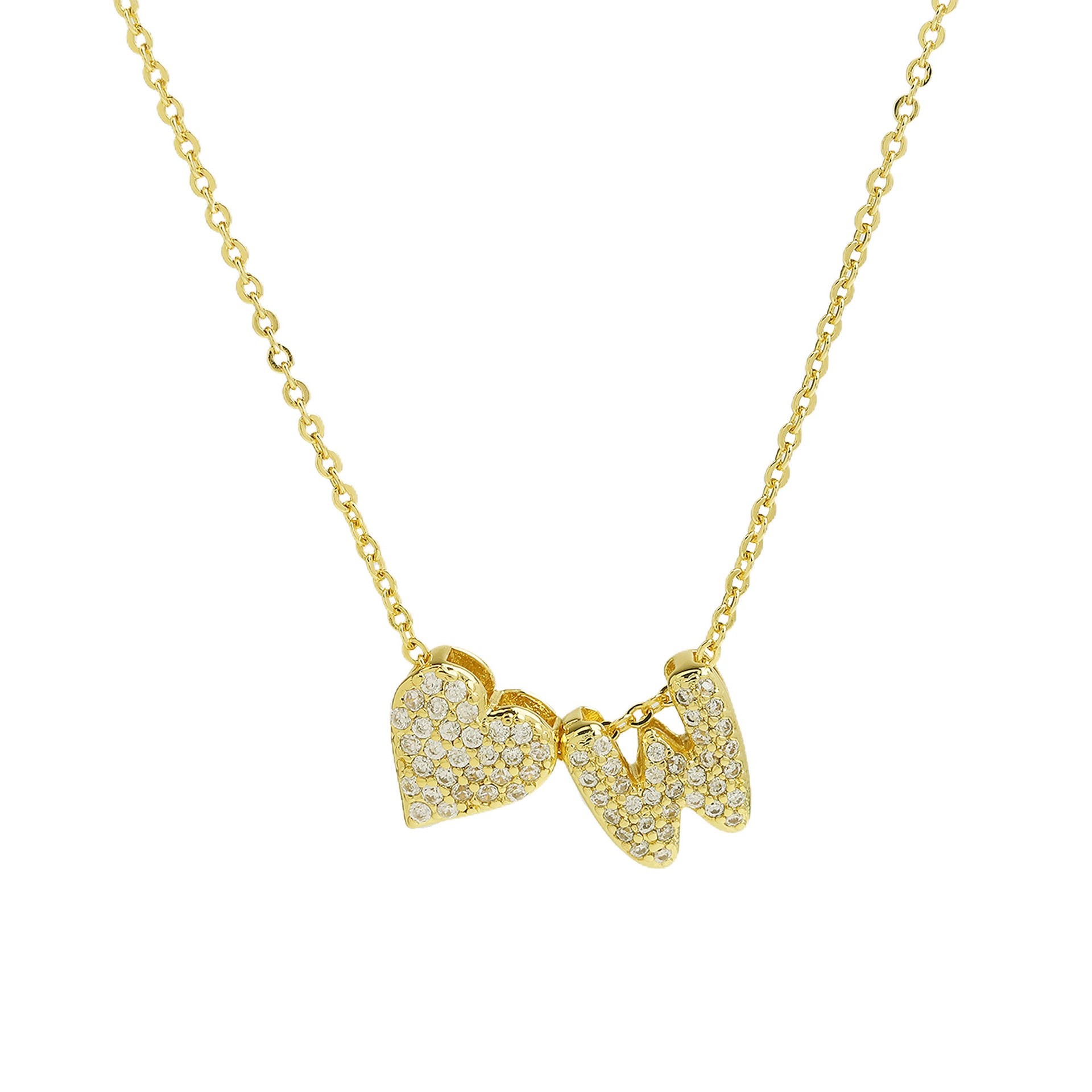 Inlaid Zirconium Balloon Bubble Heart-shaped 26 English Letters Necklace