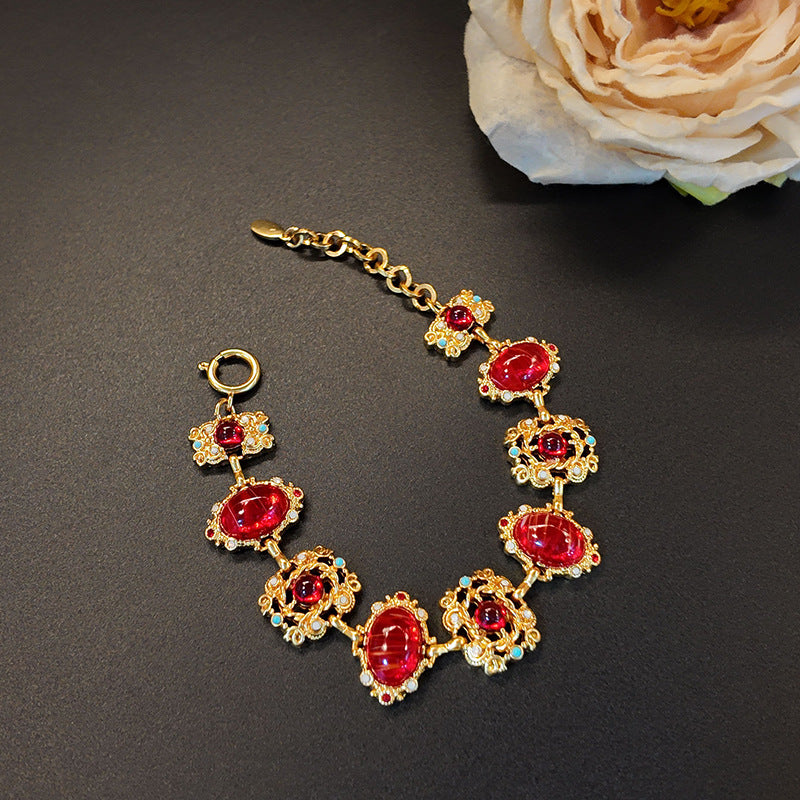Glass Hollow Jeweled Necklace Bracelet Earring Set